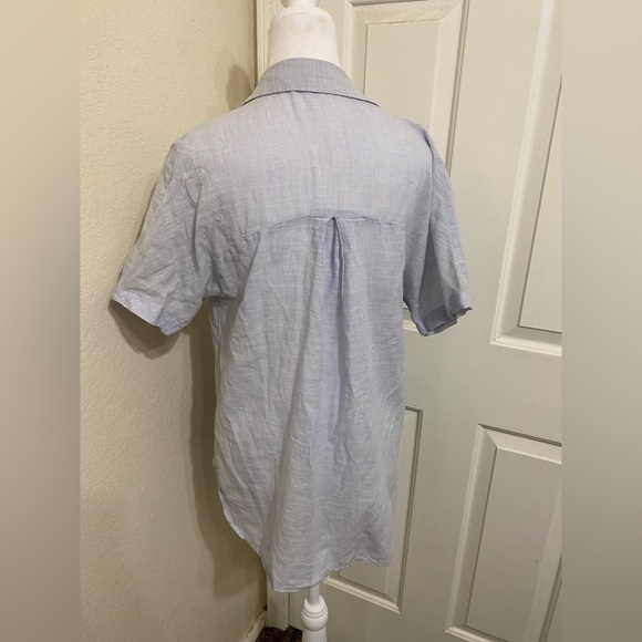 Zara womens button down short sleeve lightweight thin linen striped beachy xs - Picture 3 of 9